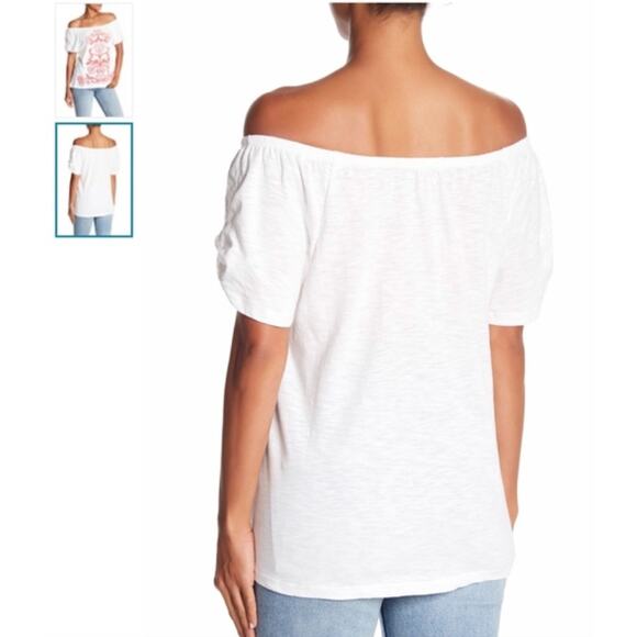 NWT Democracy Red Floral Embroidered Off Shoulder Top Blouse S - Picture 5 of 8